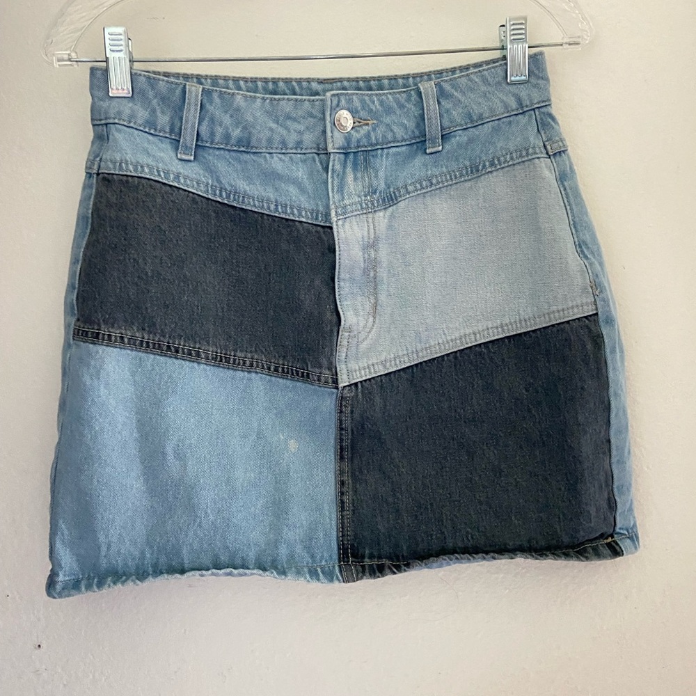 Patchwork denim skirt